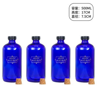 老师推荐零极限太阳水瓶蓝色玻璃瓶500ml带木塞清理工具