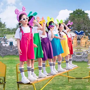 六一儿童演出服小学生运动会多巴胺背带裤幼儿园班服啦啦队表演服