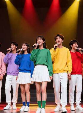 国庆糖果色卫衣教师表演大学生啦啦操彩色多巴胺班服运动会演出服