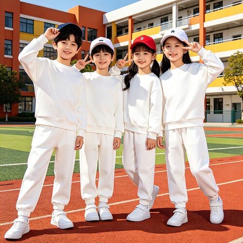 国庆儿童白色卫衣套装春秋 幼儿园小学生运动会服装多巴胺演出服