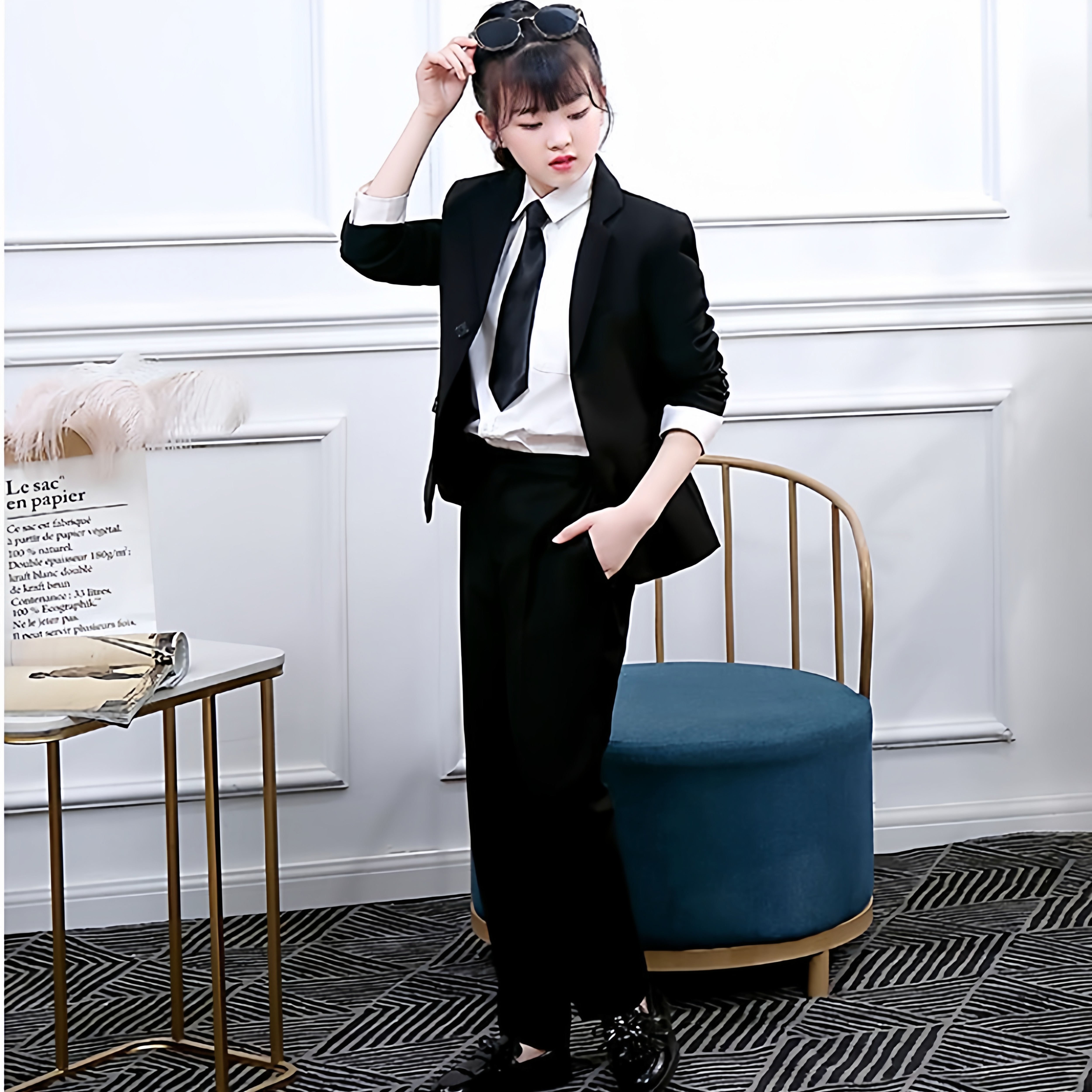 女童小西装套装2025新款洋气走秀时髦西服炸街演出黑色中大童秋冬