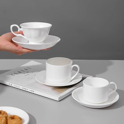 欧式骨瓷简约纯白咖啡杯碟陶瓷咖啡器具卡布奇诺杯子印字印logo