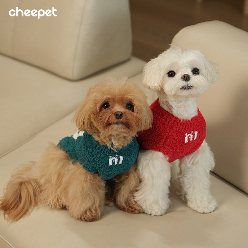 cheepet/趣派宠物衣服秋冬半边绒绣花针织衫无袖两腿保暖狗狗毛衣图片