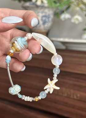 海屿｜一加一原创设计温柔海边手链弹力绳琉璃天然贝壳小众可爱
