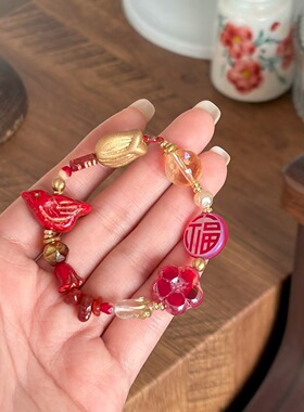 孤品不退换一加一shop原创捷克珠琉璃弹力手串天然黄水晶小众设计