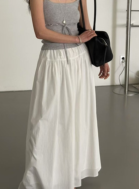 CC-LL韩国东大门代购 春季新款 松紧腰简约百搭长款白色半身裙