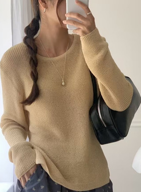 CC-LL韩国东大门代购 春季新款 后背系带设计 圆领简约长袖针织衫