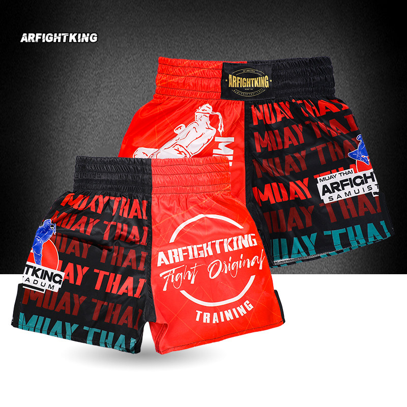 UFC红色泰国风健身男比赛弹力速干MMA男女搏击格斗运动训练短裤