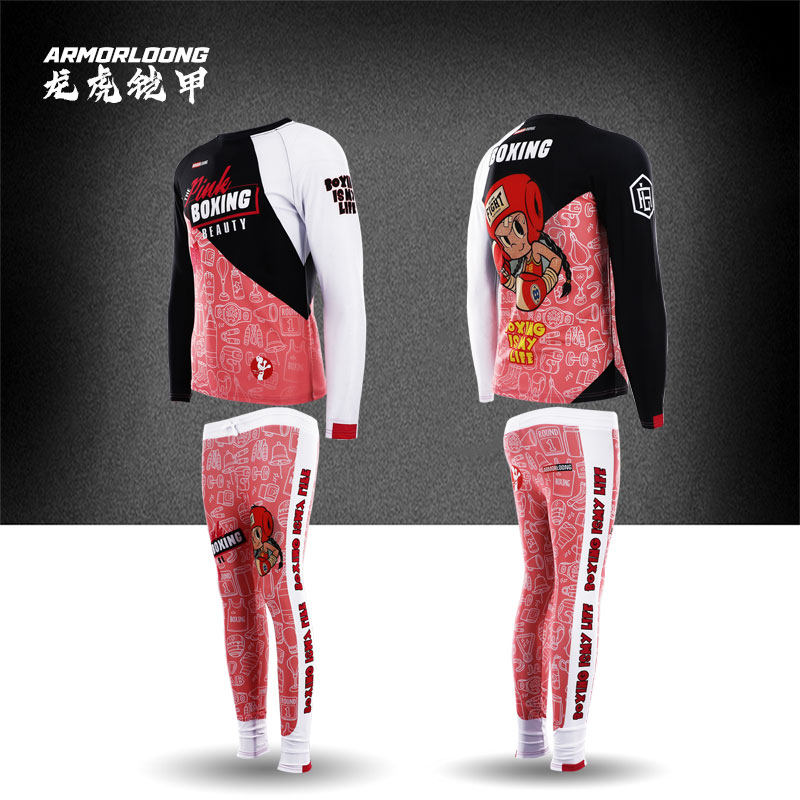AL拳击女孩长袖套装MMA套装长袖长裤速干柔术儿童比赛训练定制UFC