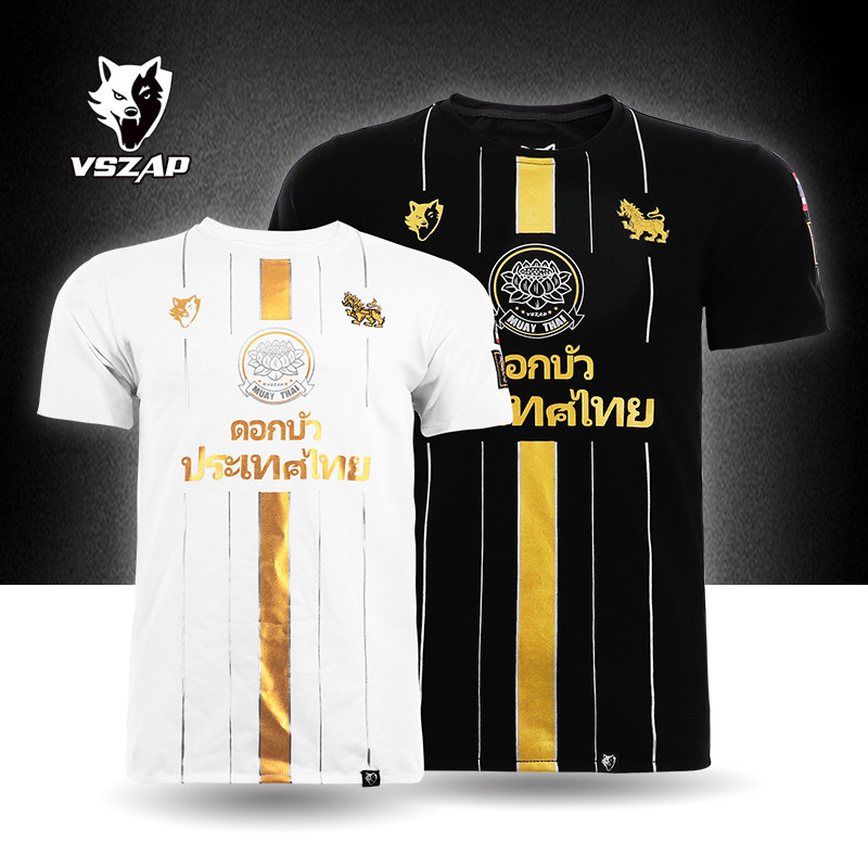 VSZAP搏击UFC莲花棉泰拳击运动格斗训练休闲健身烫金短袖搏击运动