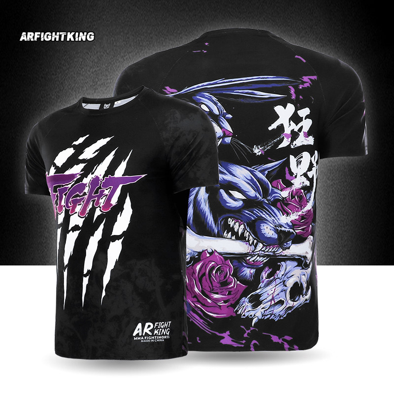 MMA暗夜狂想弹力紧身衣巴西柔术透气训练服格斗泰拳击UFC短袖定制