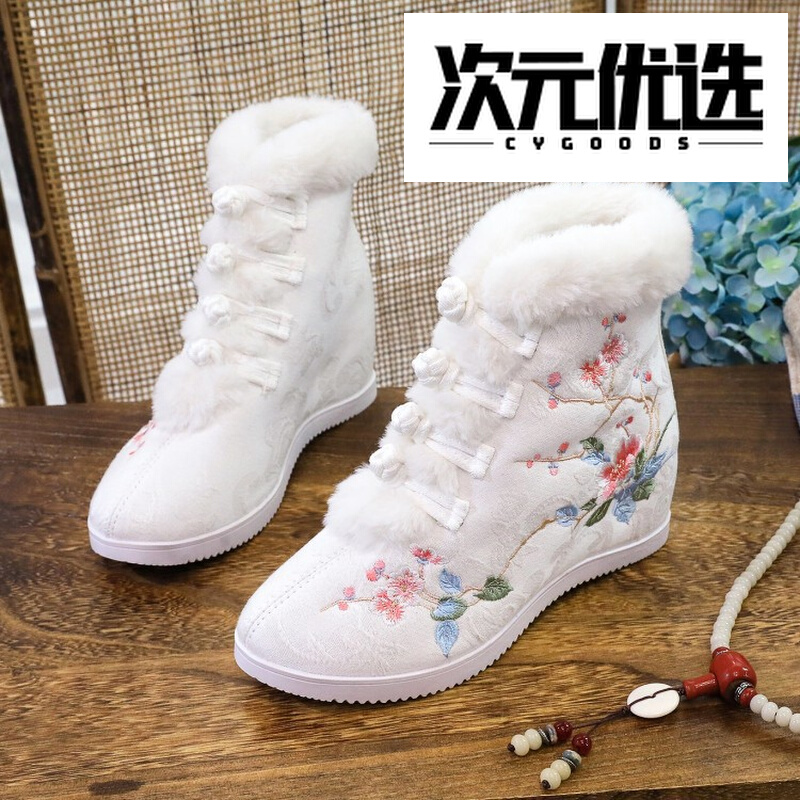加绒汉服鞋绣花棉靴雪地靴棉鞋女