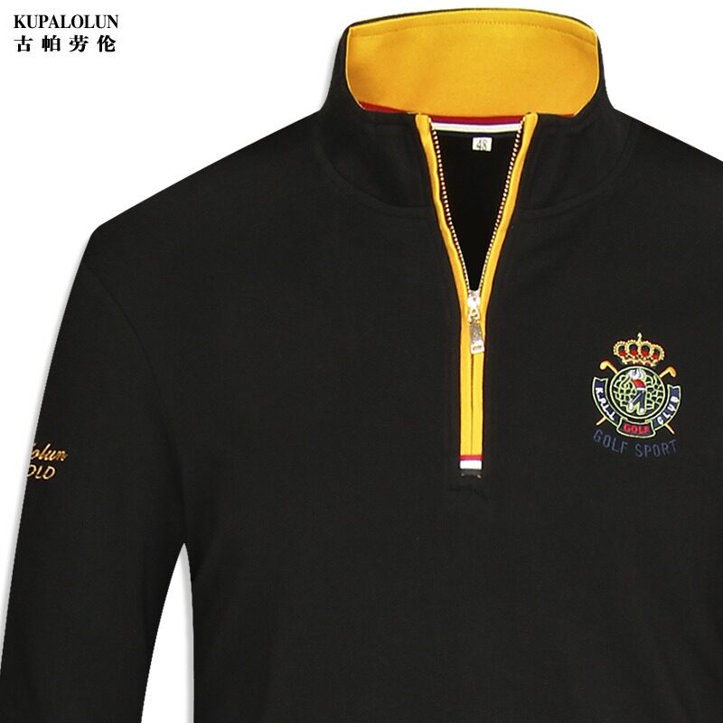 正品立领男装半高拉链长袖T恤男士商务休闲polo衫上衣纯色春秋季