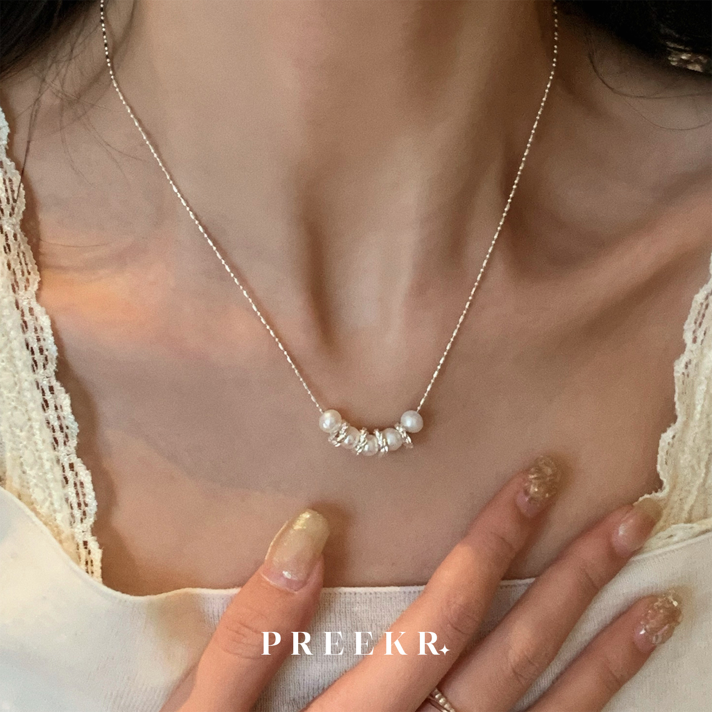 碎银珍珠吊坠小众精致项链