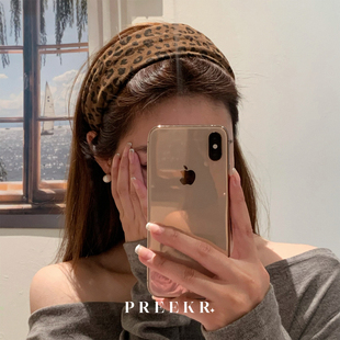 Pree古早女士~法式复古洋气豹纹显脸小发箍高颅顶头箍发饰发夹