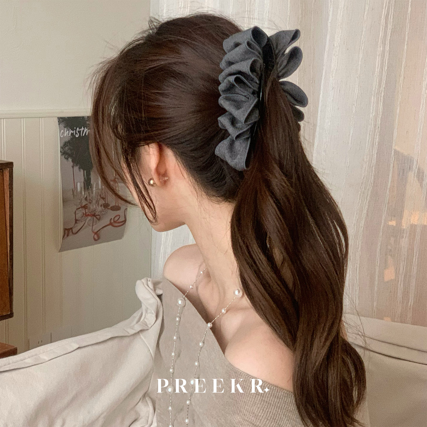 Pree灰调~高级感压褶灰色香蕉夹女半扎发头饰马尾夹竖夹发夹发饰,饰品/流行首饰/时尚饰品新,发饰,淘宝优惠券,粉丝福利购,淘宝优惠卷