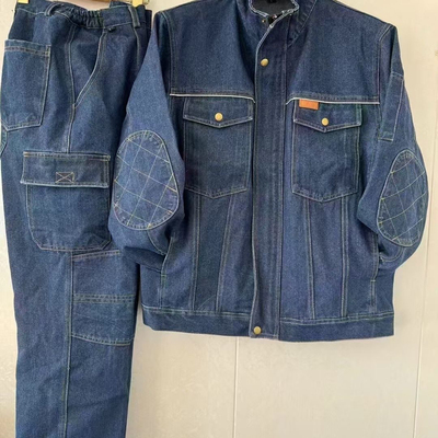 春秋纯棉加补丁牛仔工作服套装男加厚耐磨焊工防烫电工电网劳保服