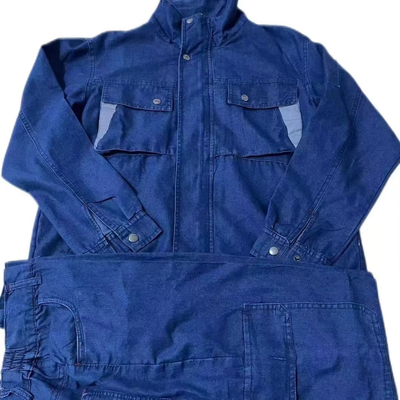 夏季立领电焊高弹力牛仔工作服套装男机修焊工多口袋上衣裤子薄款