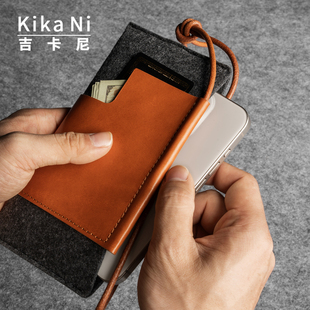 吉卡尼 小众休闲手挽手机包真皮配毛毡钱包随身手抓包休闲卡包男