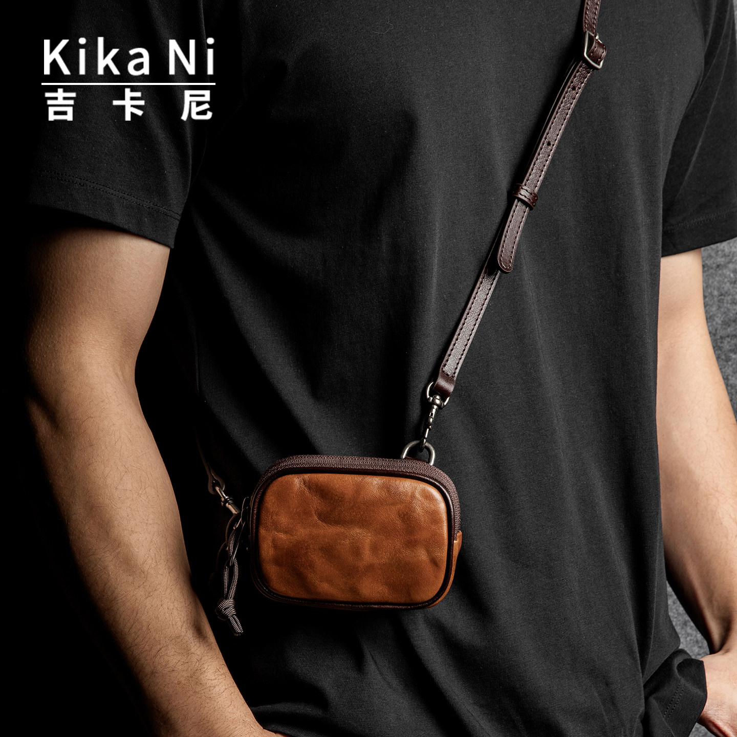 吉卡尼真皮斜挎小包男休闲随身迷你包新款休闲百搭牛皮手机小背包