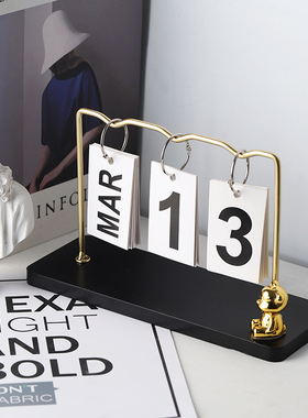 北欧简约ins风翻页日历木质创意摆件办公室桌面拍照道具小熊装饰