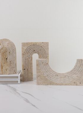 现代简约水磨石几何摆件样板房酒店家居玄关书房桌面客厅现代饰品