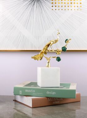 轻奢现代风栖枝头天然玛瑙石摆件客厅玄关样板间家居软装饰品