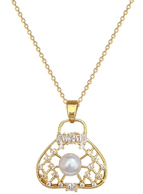 【钛钢】缕空珍珠包包轻奢气质华丽满钻项链女百搭锁骨链钛钢链条