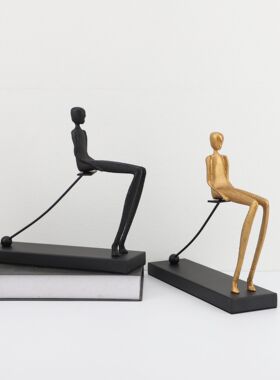 新中式金属框架人物摆件样板房电视柜卧室书房客厅桌面玄关饰品