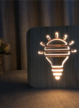 灯泡造型台灯定3D木质夜灯创意灯FS-T1903W