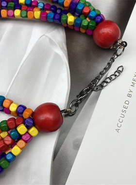 田园风木质 项链jewelry多层夸张复古长项链彩色