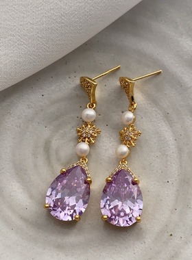 多面切割天然珍珠锁骨链浪漫限定紫色超闪锆石爱心法式轻奢项链女