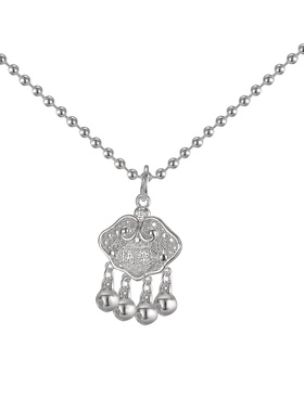 白铜镀银算盘吊坠长命锁包快乐百家锁福字首饰铃铛链