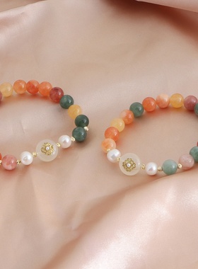 天然石新中式手链福禄寿水晶手链天然淡水珍珠多巴胺手链饰品