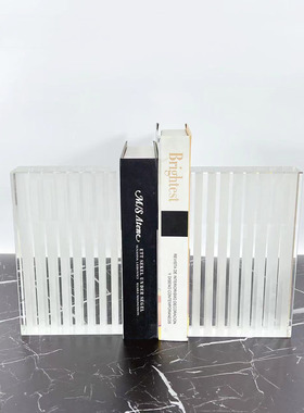 现代简约水晶条纹书靠书架书柜书房摆件书挡创意装饰艺术品