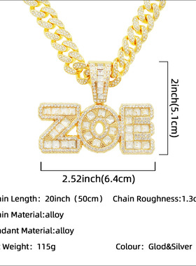 创意方钻字母拼接吊坠古巴链项链挂件 潮男时尚个性朋克炫酷配饰