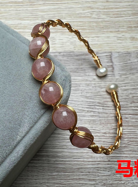 各种水晶珍珠手镯 14K包金绕线手工 保色 女水晶手镯