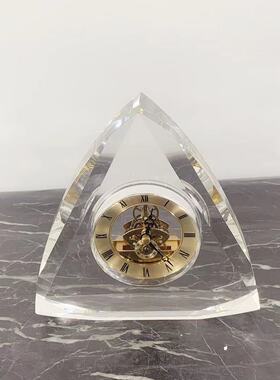 现代北欧样板房透明玻璃水晶金属时钟摆钟饰品摆件客厅博古架