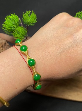 14k绕线手镯 翡翠干青恶魔之眼手镯 圆珠8m m