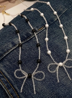 法式优雅清新蝴蝶结串珠珍珠项链手工编织精致小众高级感串珠项链