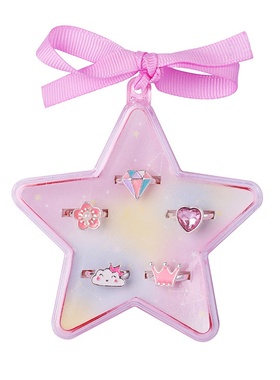 新款儿童五角星戒指盒套装调节戒圈合金滴油戒指五个装首饰品