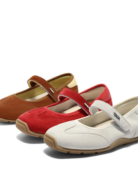 森达红色运动玛丽珍女25秋新款魔术贴透气内休闲鞋单鞋ZTH39CQ5