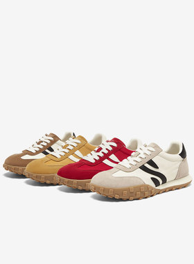 百思图2025春季商场新款百搭舒适红色德训鞋女运动休闲鞋I0900AM5