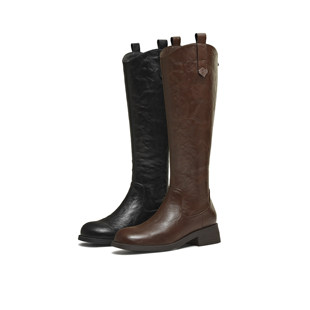 天美意复古厚底V口加绒骑士靴长靴高筒时装 CCH80DG5 靴25冬新款