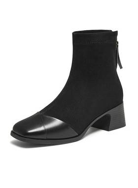 TATA他她女鞋靴子2025新款时装靴女百搭显瘦粗跟短靴子CE501DD5