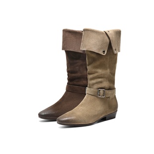百丽复古西部牛仔靴时装 靴25秋冬堆堆靴宽筒围长筒靴子BFB71DG5