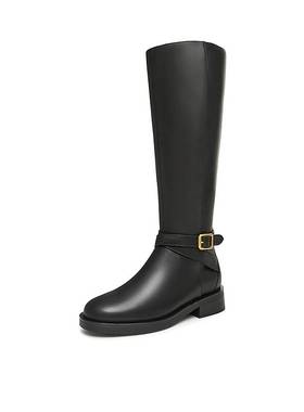 TATA他她过膝大筒围骑士靴女靴英伦真皮长筒靴2024冬新款7TG86DG4