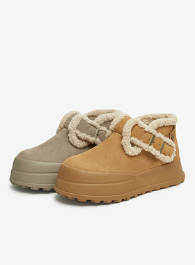 百思图2024冬商场新款真皮加绒勃肯毛毛鞋保暖厚底女棉鞋L2528DD4