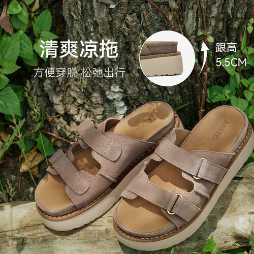 专柜正品百思图2026夏季新款商场同款时尚复古休闲女拖鞋ZHT89BT6