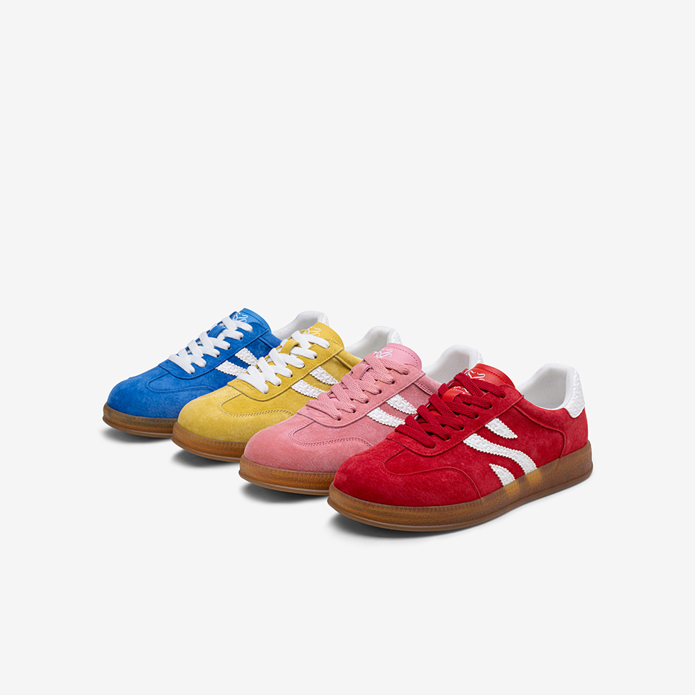 百思图25秋新款真皮红色德训鞋赛车鞋户外运动鞋女休闲鞋D3176CM5